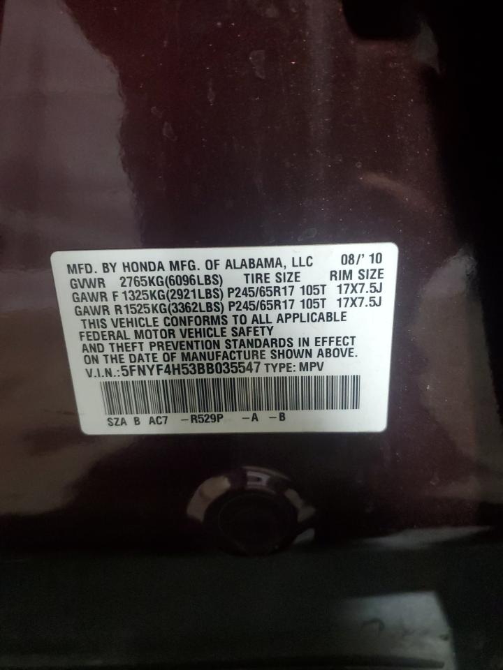2011 Honda Pilot Exl VIN: 5FNYF4H53BB035547 Lot: 69907245