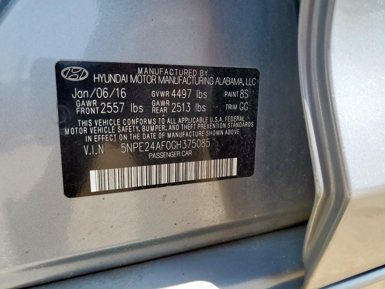 2016 Hyundai Sonata Se VIN: 5NPE24AF0GH375085 Lot: 67669305