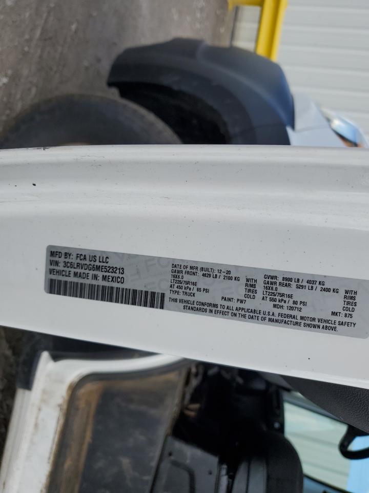 2021 Ram Promaster 2500 2500 High VIN: 3C6LRVDG6ME523213 Lot: 67098185