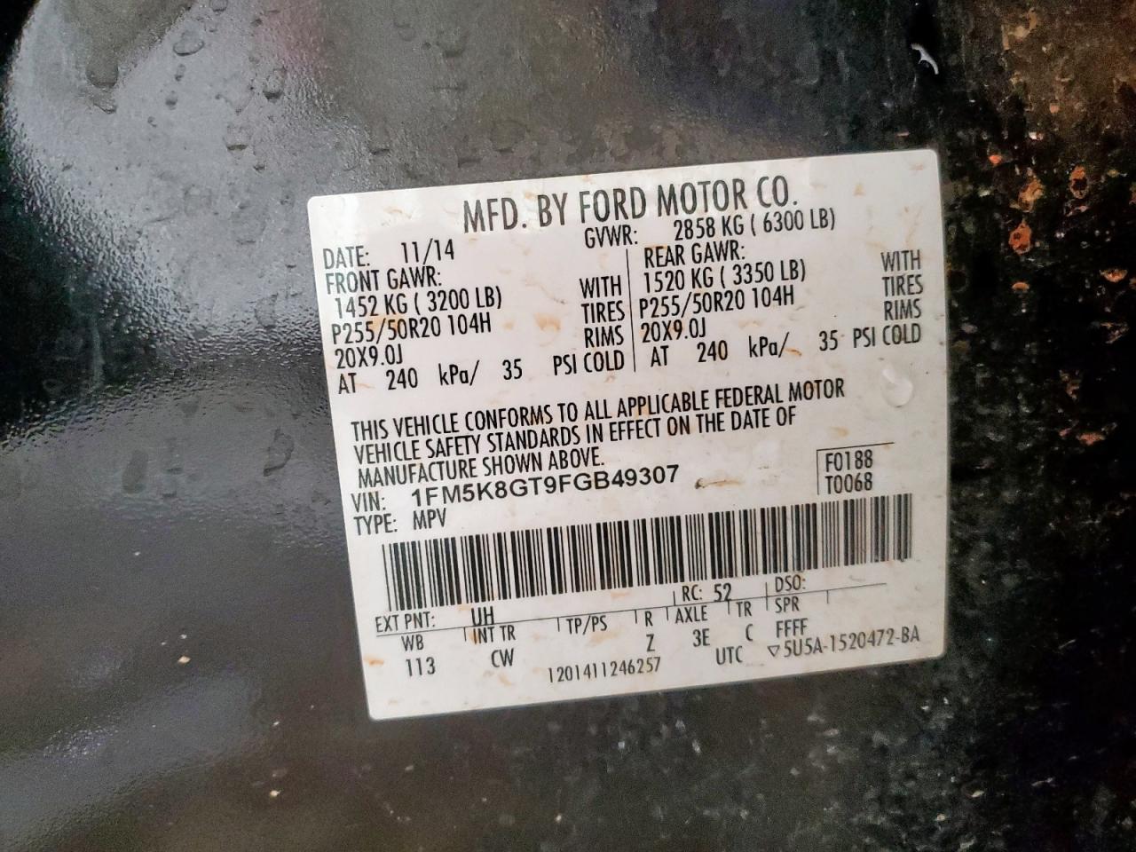 2015 Ford Explorer Sport VIN: 1FM5K8GT9FGB49307 Lot: 69655865