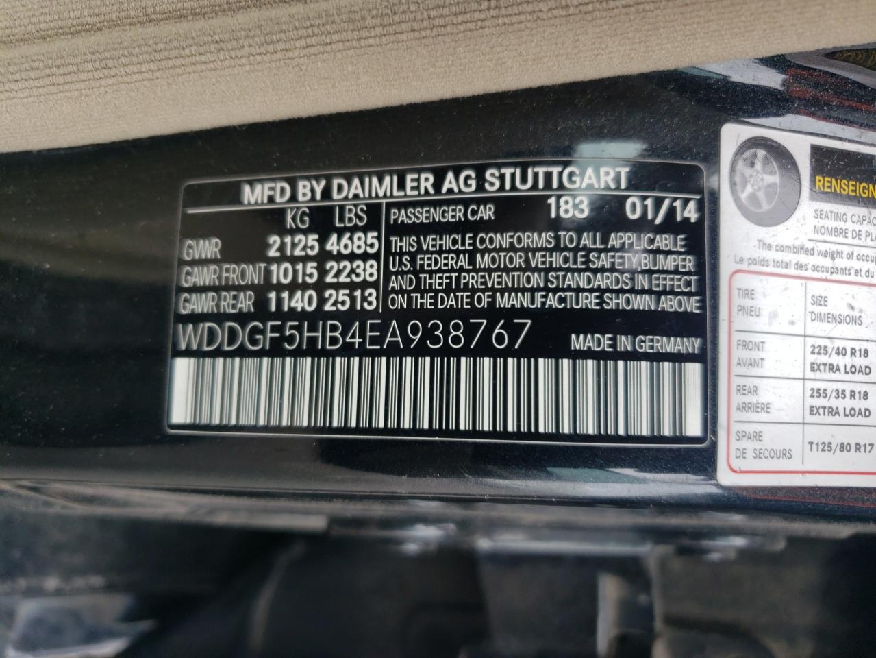 2014 Mercedes-Benz C 350 VIN: WDDGF5HB4EA938767 Lot: 67723665