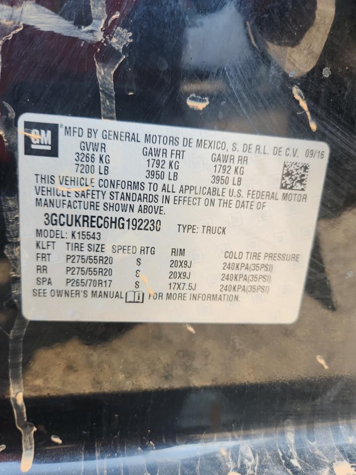 2017 Chevrolet Silverado K1500 Lt VIN: 3GCUKREC6HG192230 Lot: 70720235