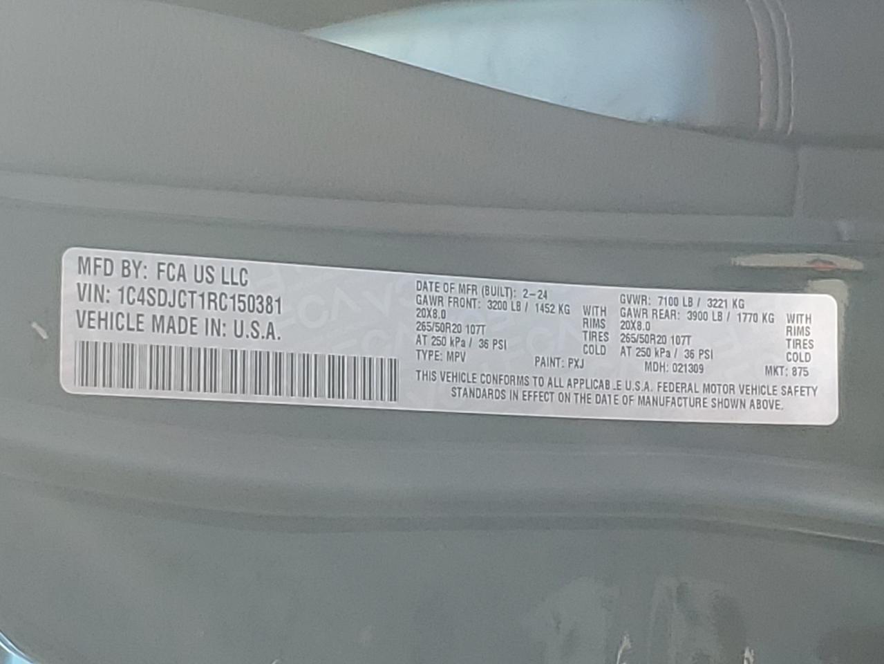 2024 Dodge Durango R/T VIN: 1C4SDJCT1RC150381 Lot: 67828505