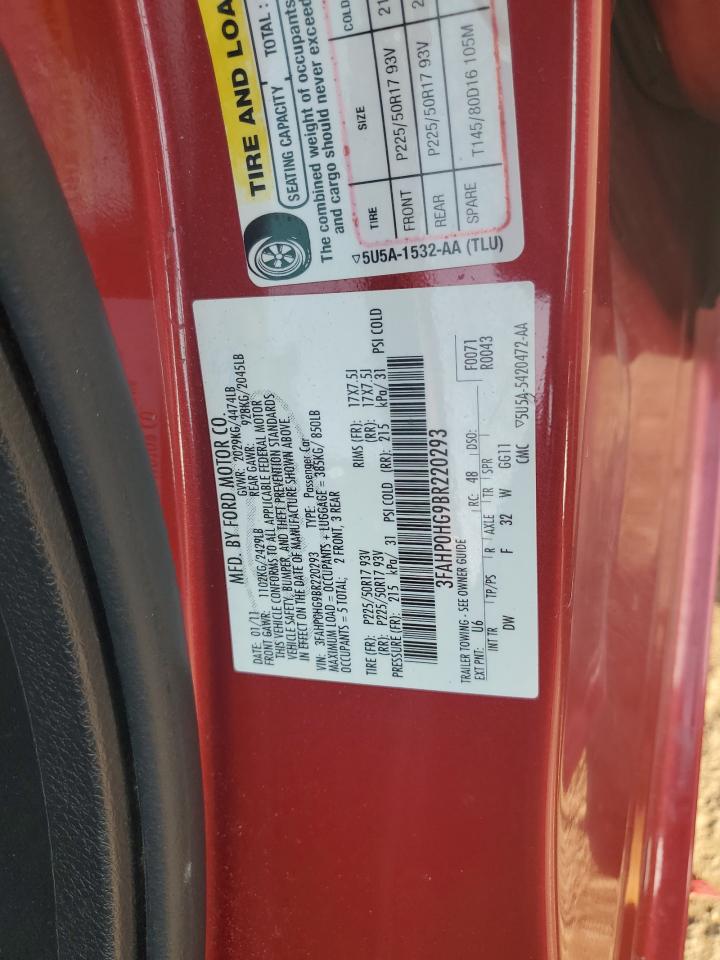 2011 Ford Fusion Se VIN: 3FAHP0HG9BR220293 Lot: 68871475