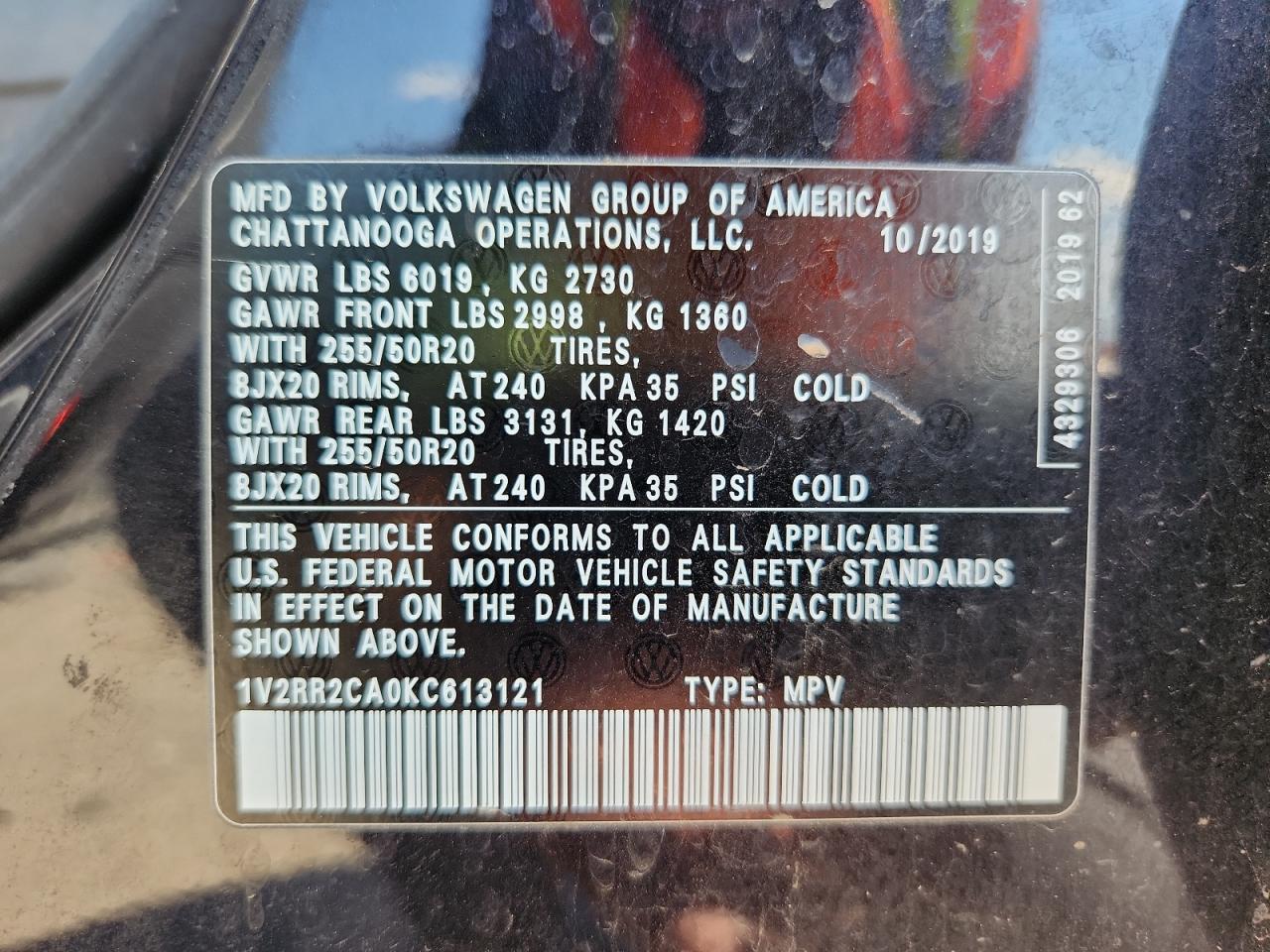 2019 Volkswagen Atlas Sel VIN: 1V2RR2CA0KC613121 Lot: 69832775