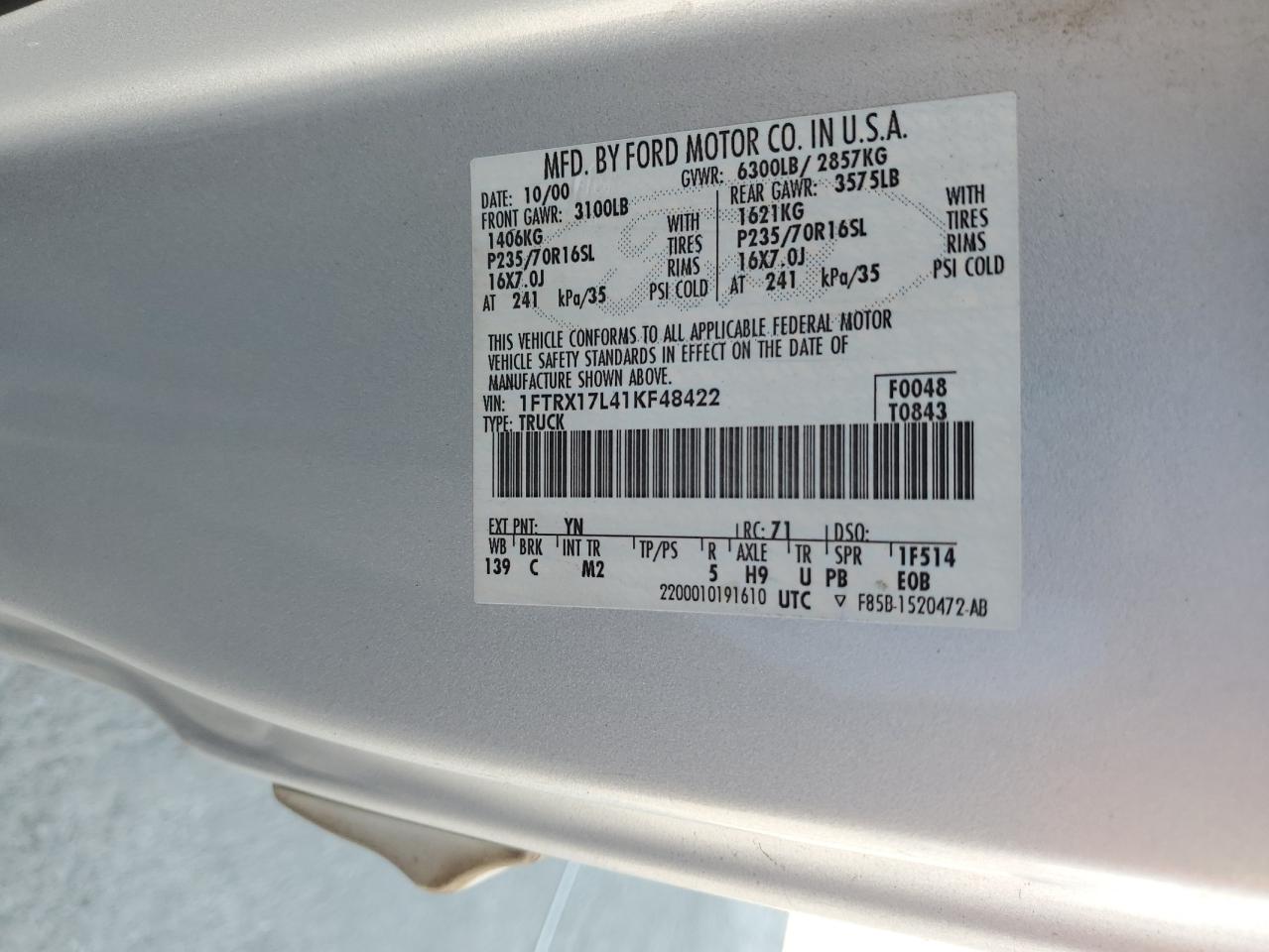 1FTRX17L41KF48422 2001 Ford F150