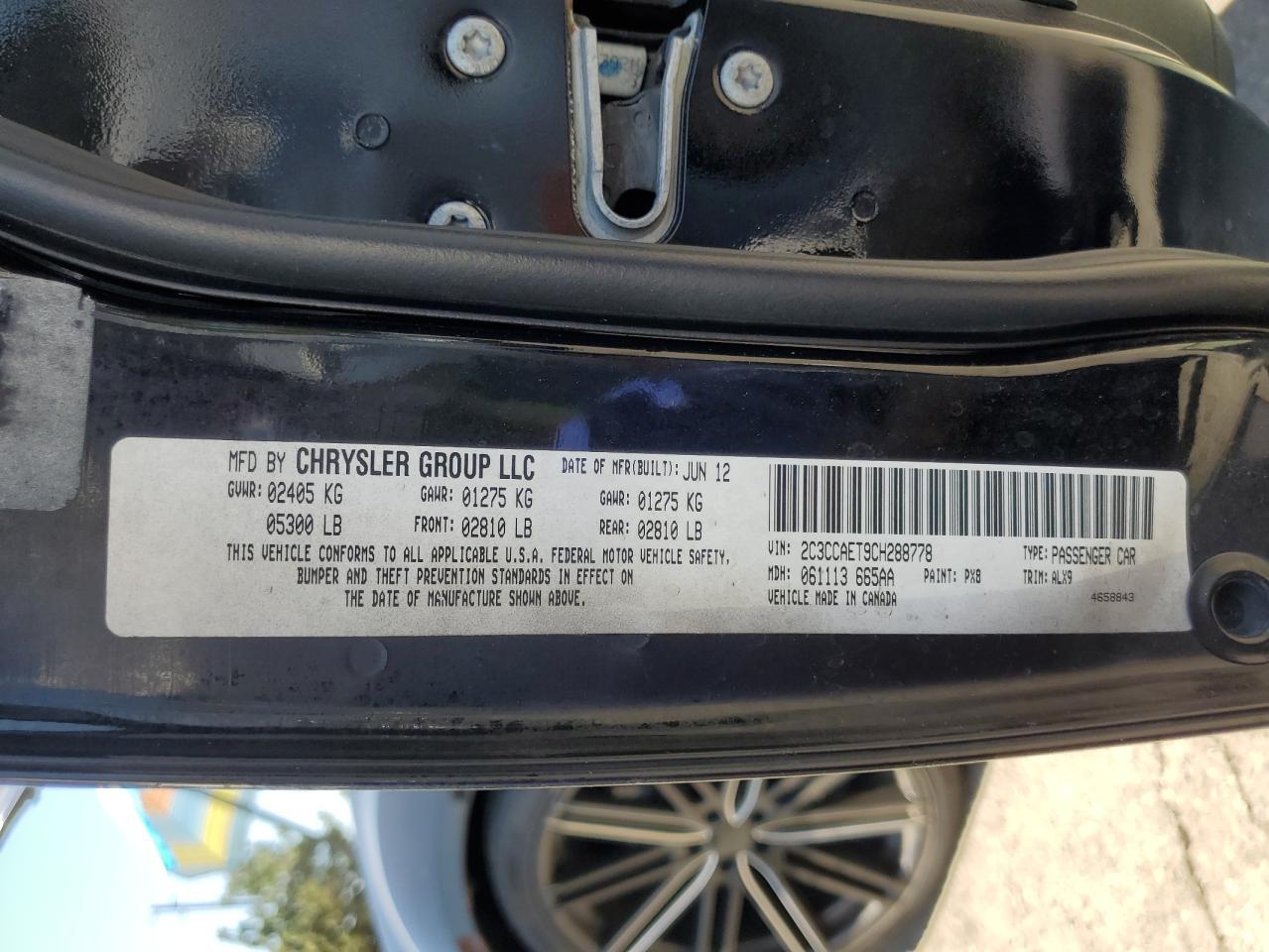 2012 Chrysler 300C VIN: 2C3CCAET9CH288778 Lot: 68312235