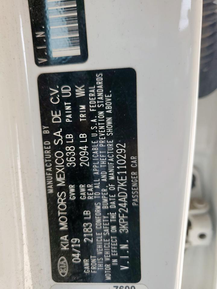 2019 Kia Forte Fe VIN: 3KPF24AD7KE110292 Lot: 69682175