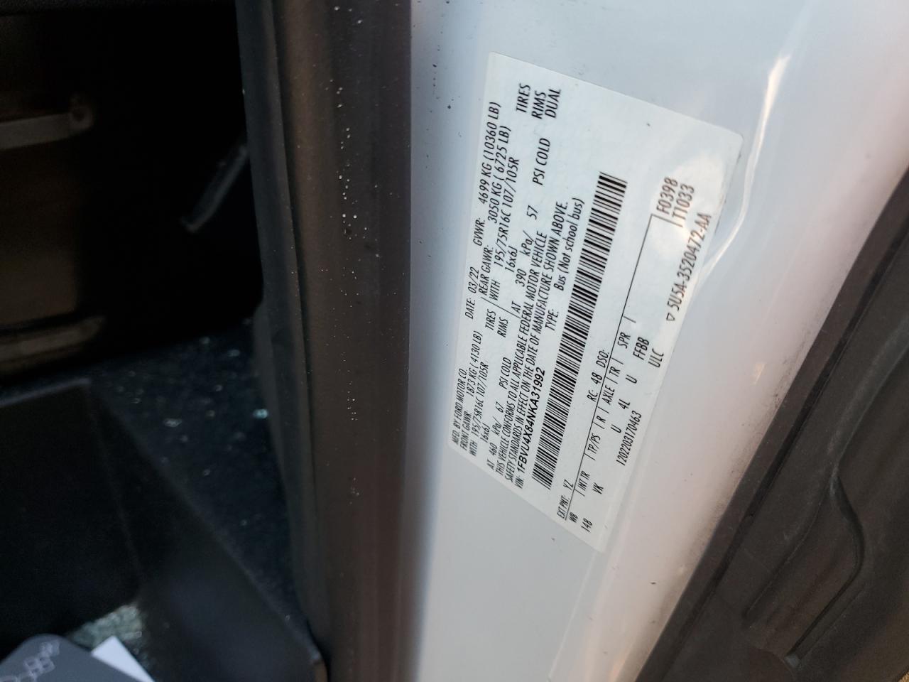 2022 Ford Transit T-350 Hd VIN: 1FBVU4X84NKA31992 Lot: 70387295