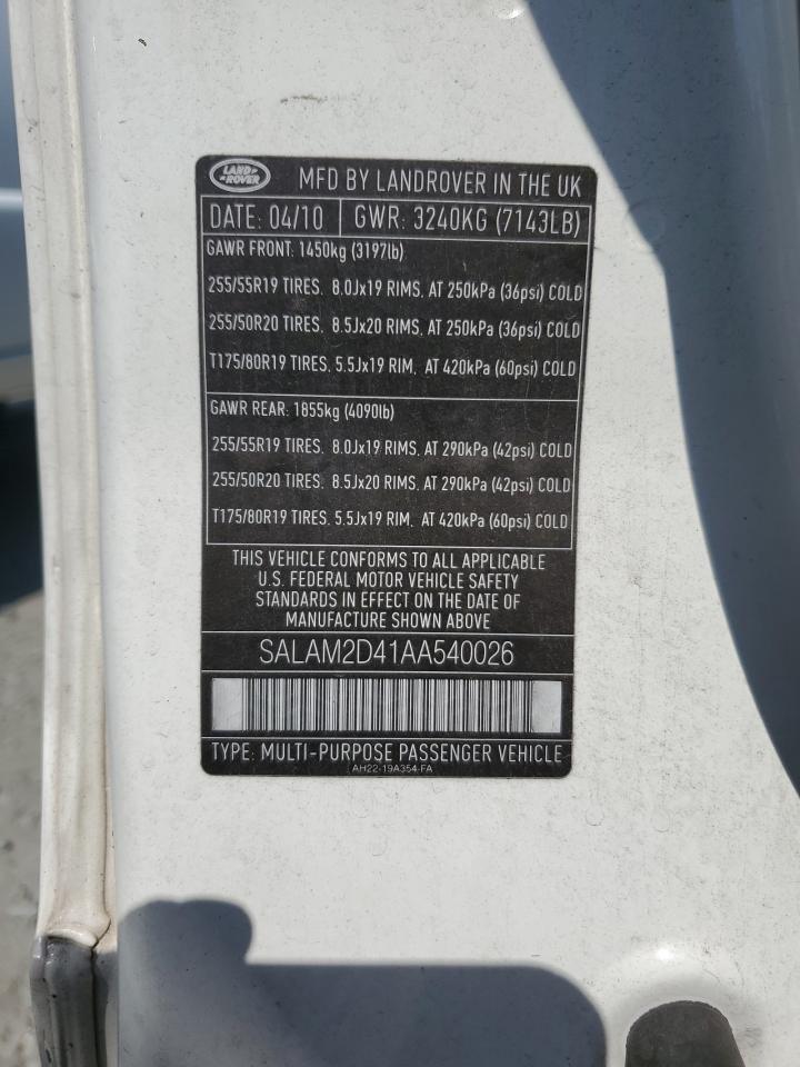 2010 Land Rover Lr4 Hse Plus VIN: SALAM2D41AA540026 Lot: 70040465