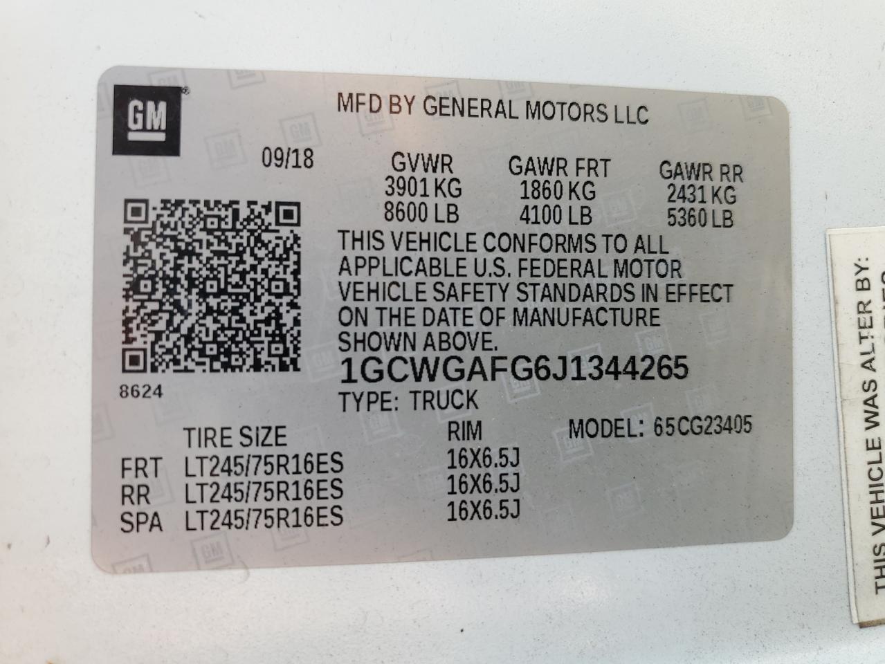 2018 Chevrolet Express G2500 VIN: 1GCWGAFG6J1344265 Lot: 67524625