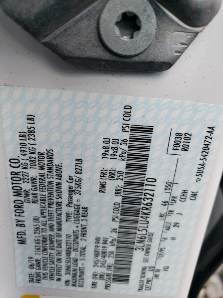 2019 Lincoln Mkz Reserve I VIN: 3LN6L5LU4KR632110 Lot: 68790135