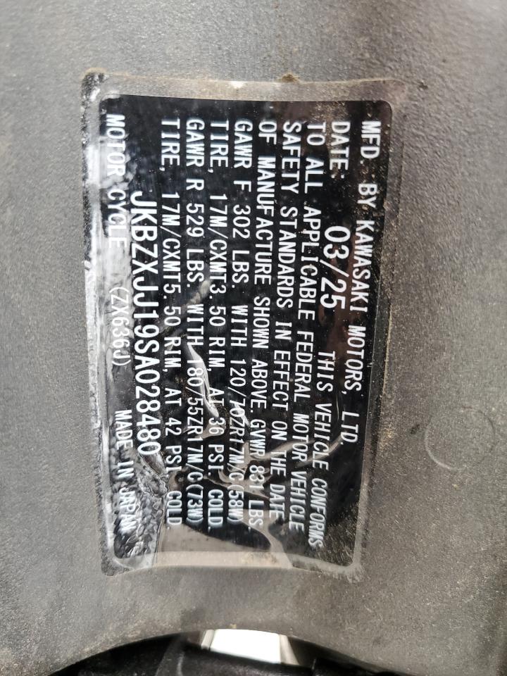 2025 Kawasaki Zx636 K VIN: JKBZXJJ19SA028480 Lot: 68944345