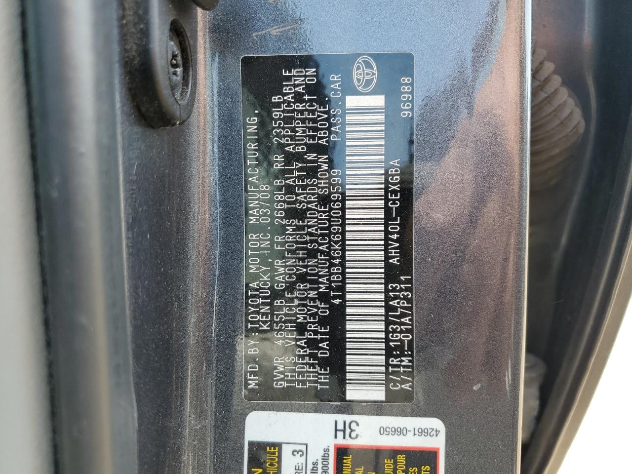 2009 Toyota Camry Hybrid VIN: 4T1BB46K69U069599 Lot: 67747595