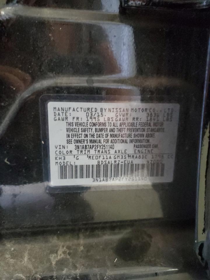 2015 Nissan Sentra S VIN: 3N1AB7AP2FY251140 Lot: 70413955