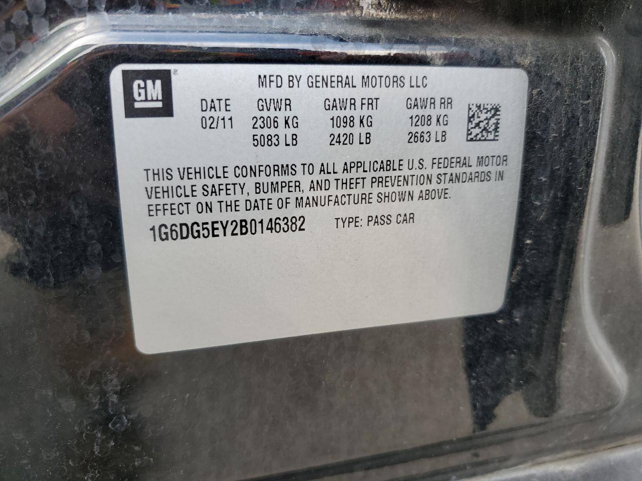 2011 Cadillac Cts Luxury Collection VIN: 1G6DG5EY2B0146382 Lot: 68201945