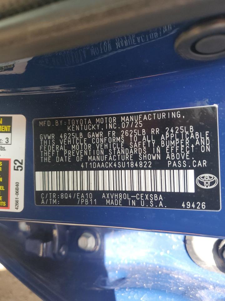 2025 Toyota Camry Xse VIN: 4T1DAACK4SU184822 Lot: 69963385