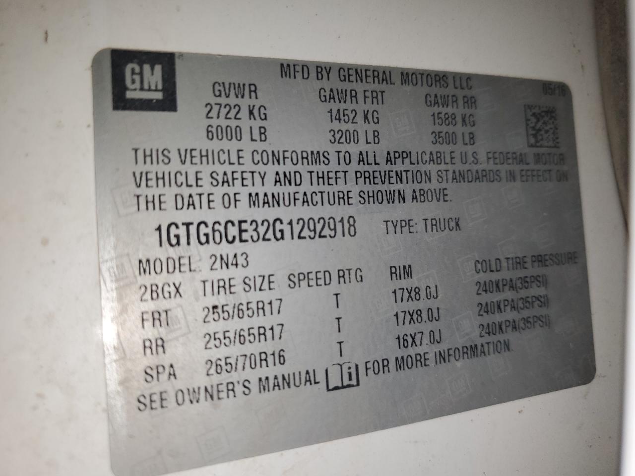 2016 GMC Canyon Sle VIN: 1GTG6CE32G1292918 Lot: 69384225