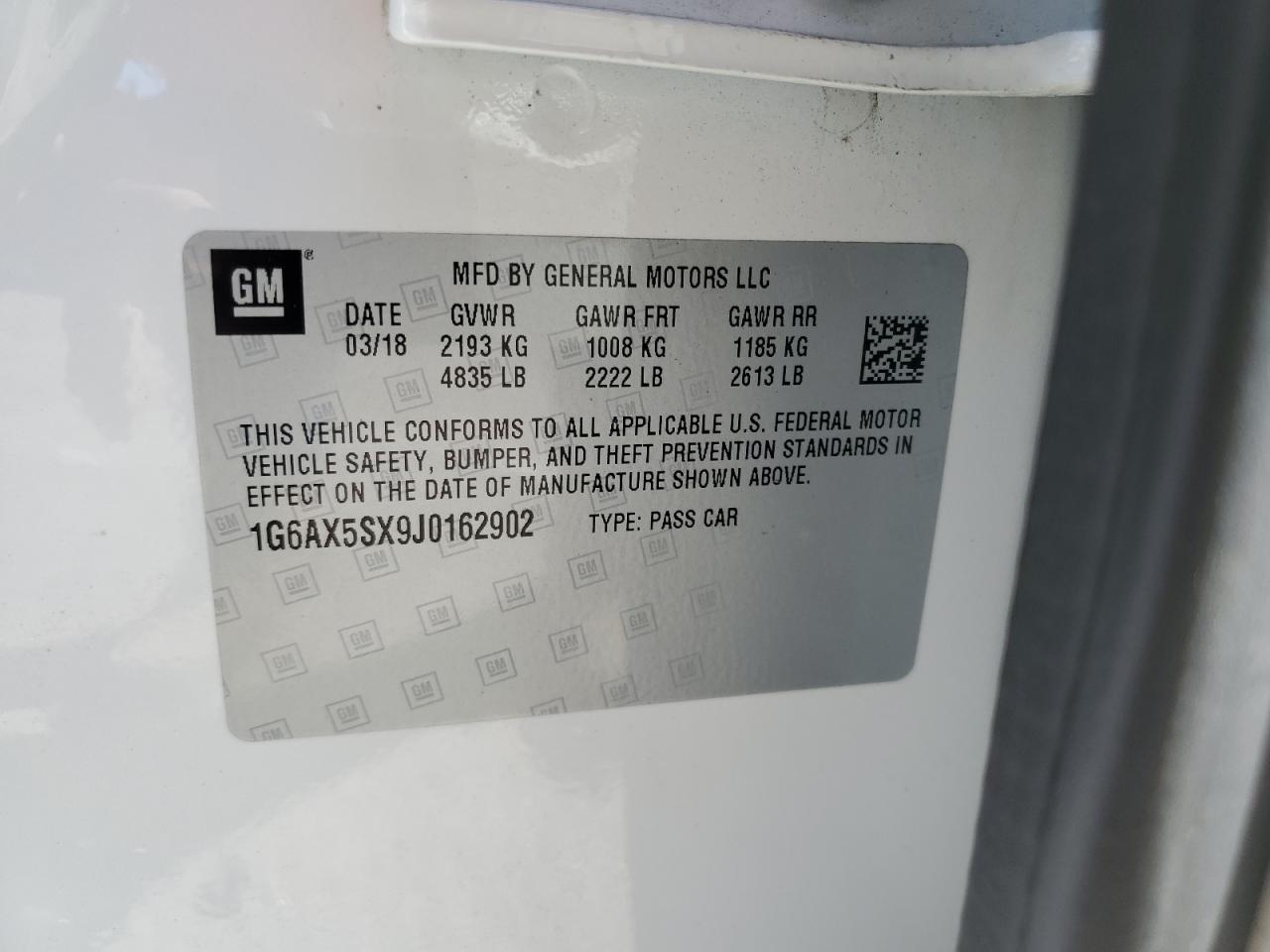 2018 Cadillac Cts Luxury VIN: 1G6AX5SX9J0162902 Lot: 70050235