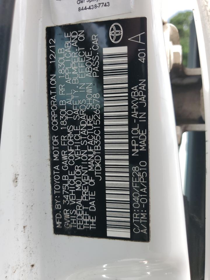 2012 Toyota Prius C VIN: JTDKDTB35C1526578 Lot: 70202565