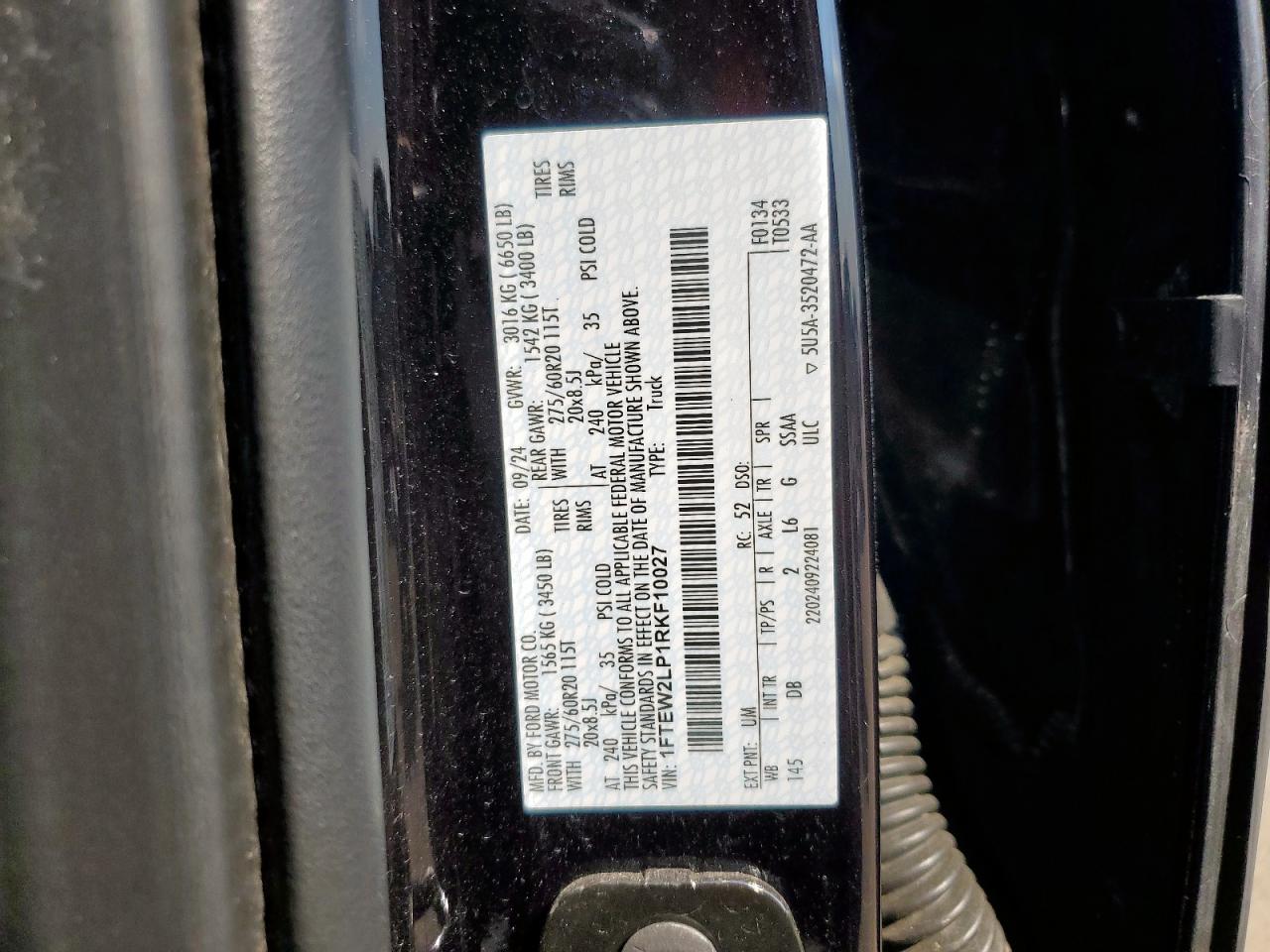 2024 Ford F150 Stx VIN: 1FTEW2LP1RKF10027 Lot: 69229725