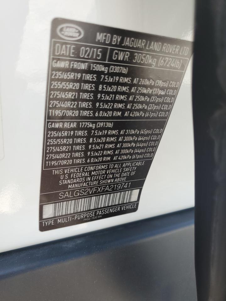 2015 Land Rover Range Rover Hse VIN: SALGS2VFXFA219741 Lot: 68315725