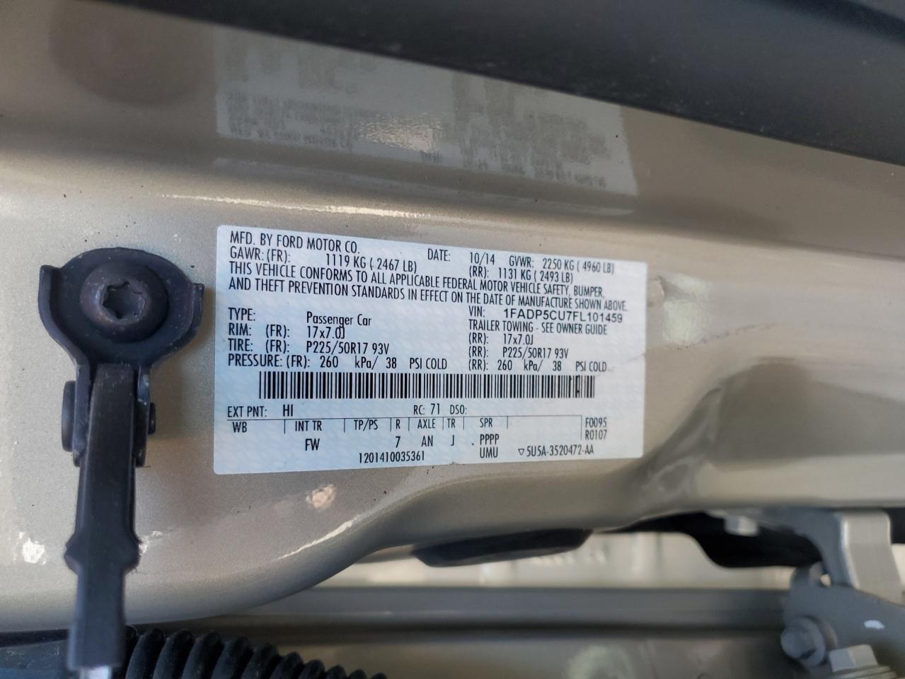 2015 Ford C-Max Premium Sel VIN: 1FADP5CU7FL101459 Lot: 70191175