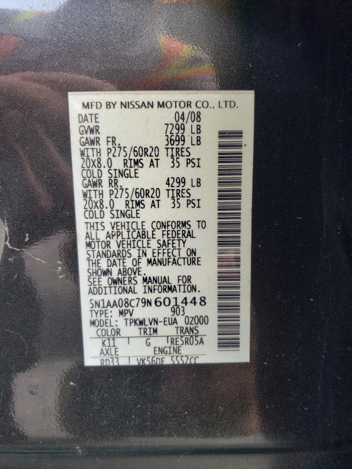 2009 Nissan Armada Se VIN: 5N1AA08C79N601448 Lot: 68999885