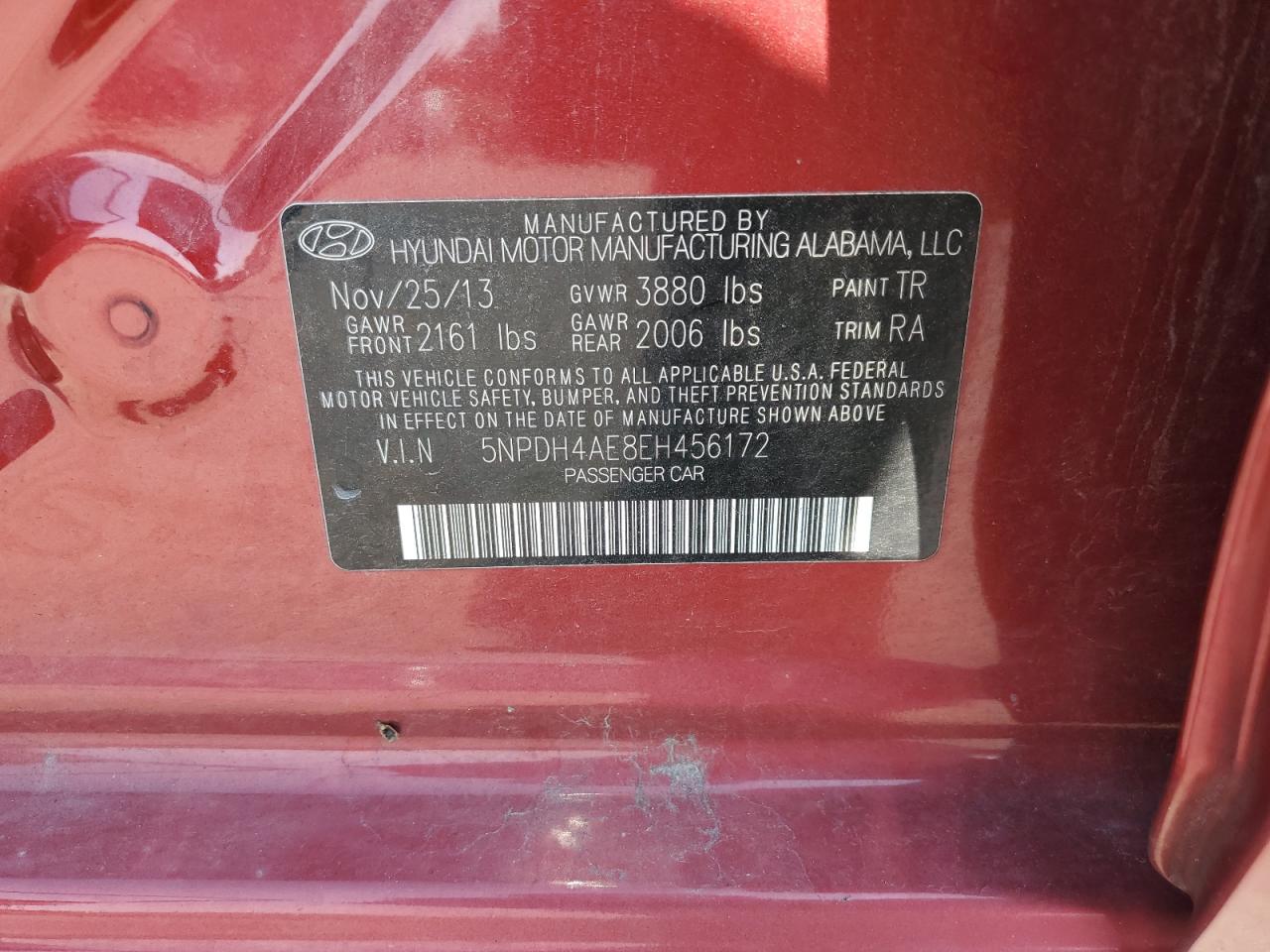 2014 Hyundai Elantra Se VIN: 5NPDH4AE8EH456172 Lot: 69090495