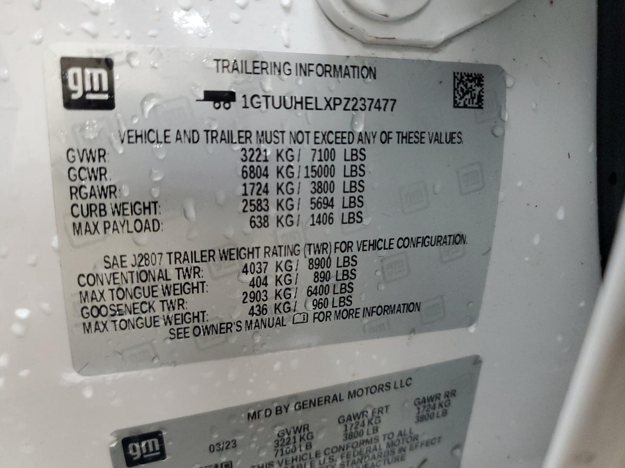 2023 GMC Sierra K1500 Denali Ultimate VIN: 1GTUUHELXPZ237477 Lot: 67481445