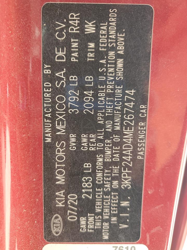 2021 Kia Forte Fe VIN: 3KPF24AD4ME267474 Lot: 69497165