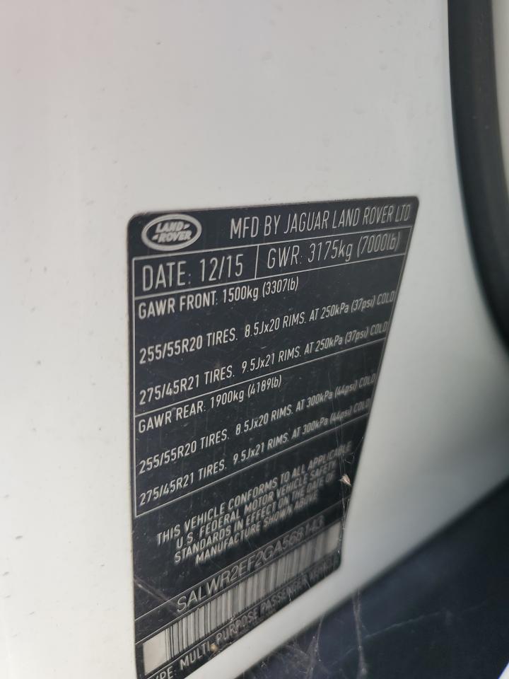 2016 Land Rover Range Rover Sport Sc VIN: SALWR2EF2GA568143 Lot: 69155805