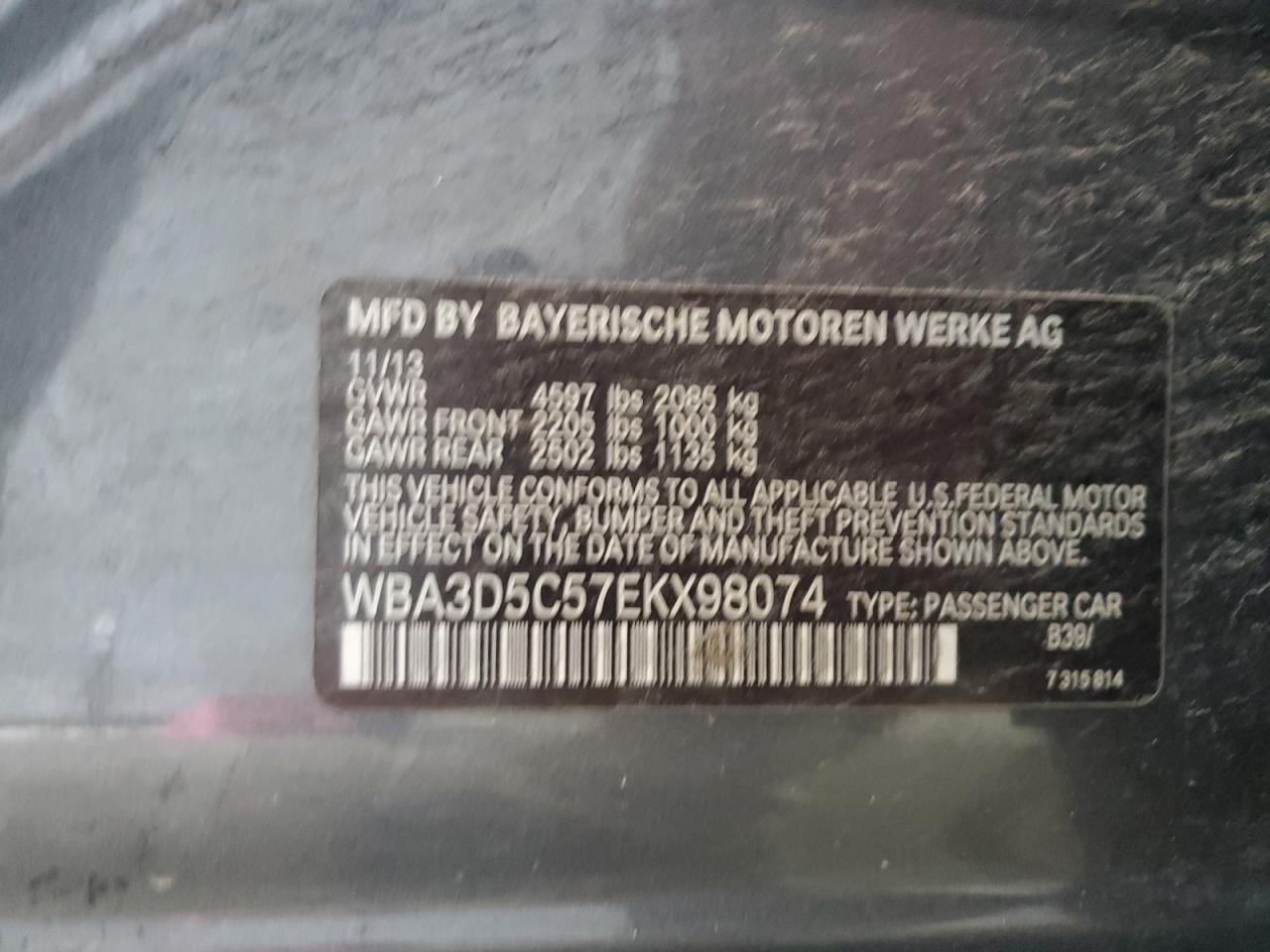 2014 BMW 328 D xDrive VIN: WBA3D5C57EKX98074 Lot: 69196845