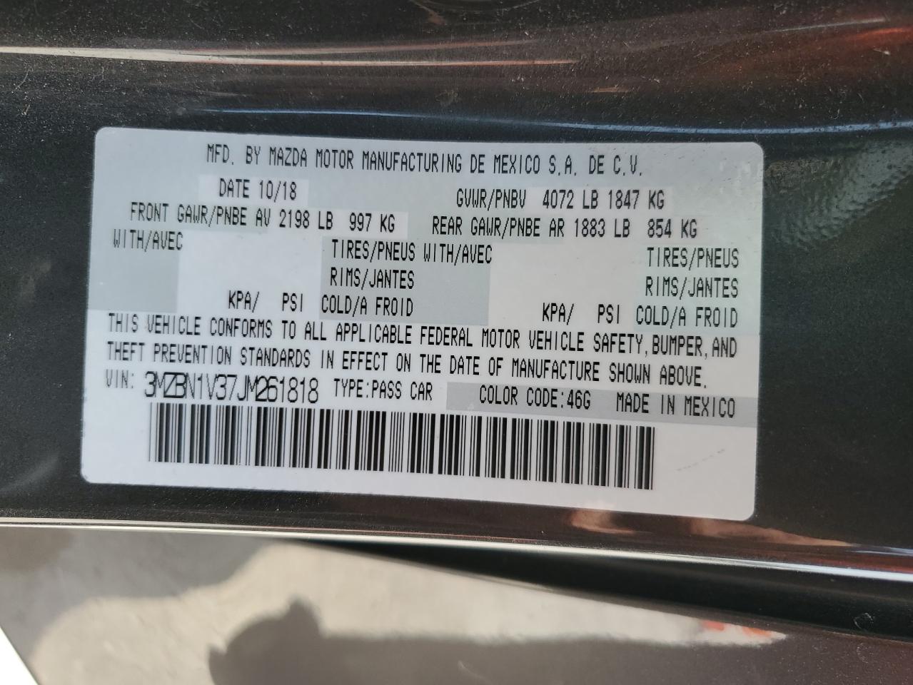 2018 Mazda 3 Touring VIN: 3MZBN1V37JM261818 Lot: 67398975