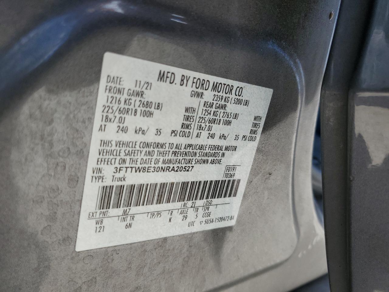 2022 Ford Maverick Xl VIN: 3FTTW8E30NRA20527 Lot: 70641015