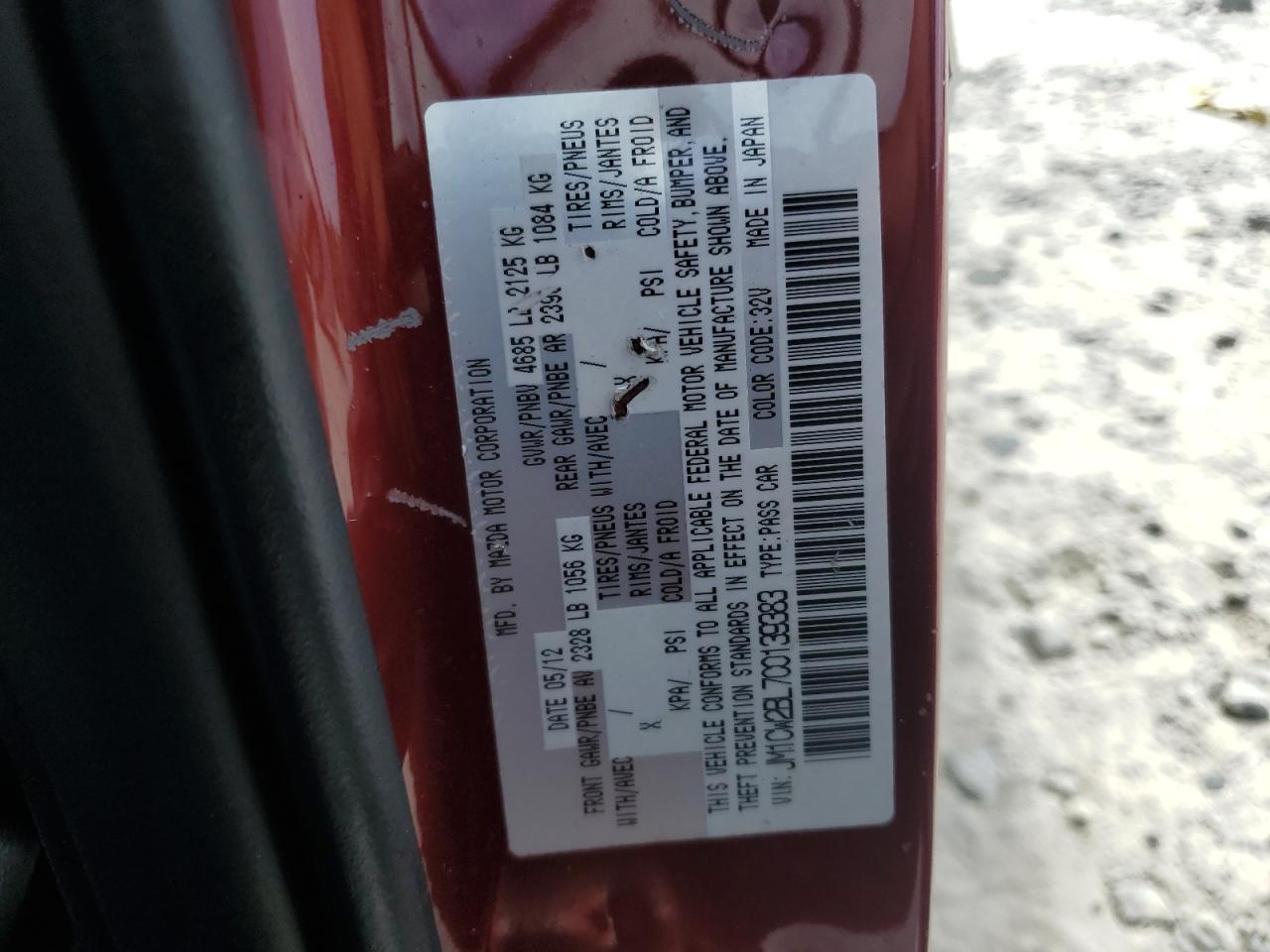 2012 Mazda 5 VIN: JM1CW2BL7C0139383 Lot: 70601095