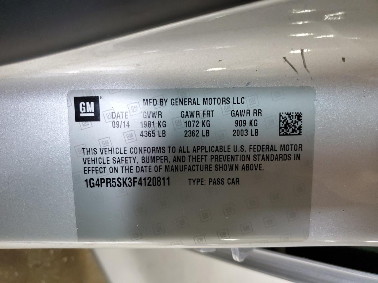 2015 Buick Verano Convenience VIN: 1G4PR5SK3F4120811 Lot: 67591735
