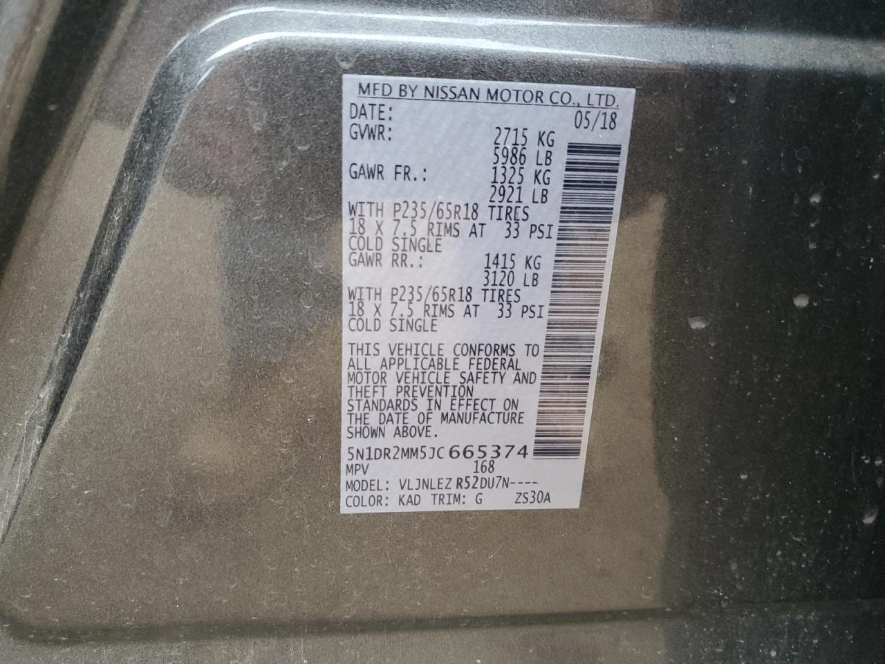 2018 Nissan Pathfinder S VIN: 5N1DR2MM5JC665374 Lot: 69498705