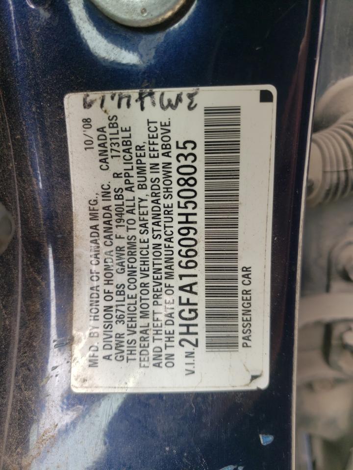 2009 Honda Civic Lx-S VIN: 2HGFA16609H508035 Lot: 67562425