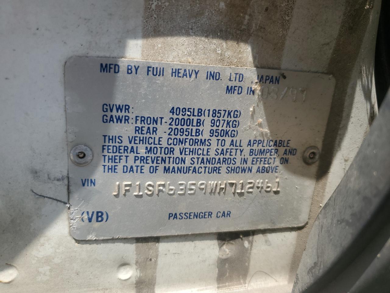 1998 Subaru Forester L VIN: JF1SF6359WH712461 Lot: 67904635