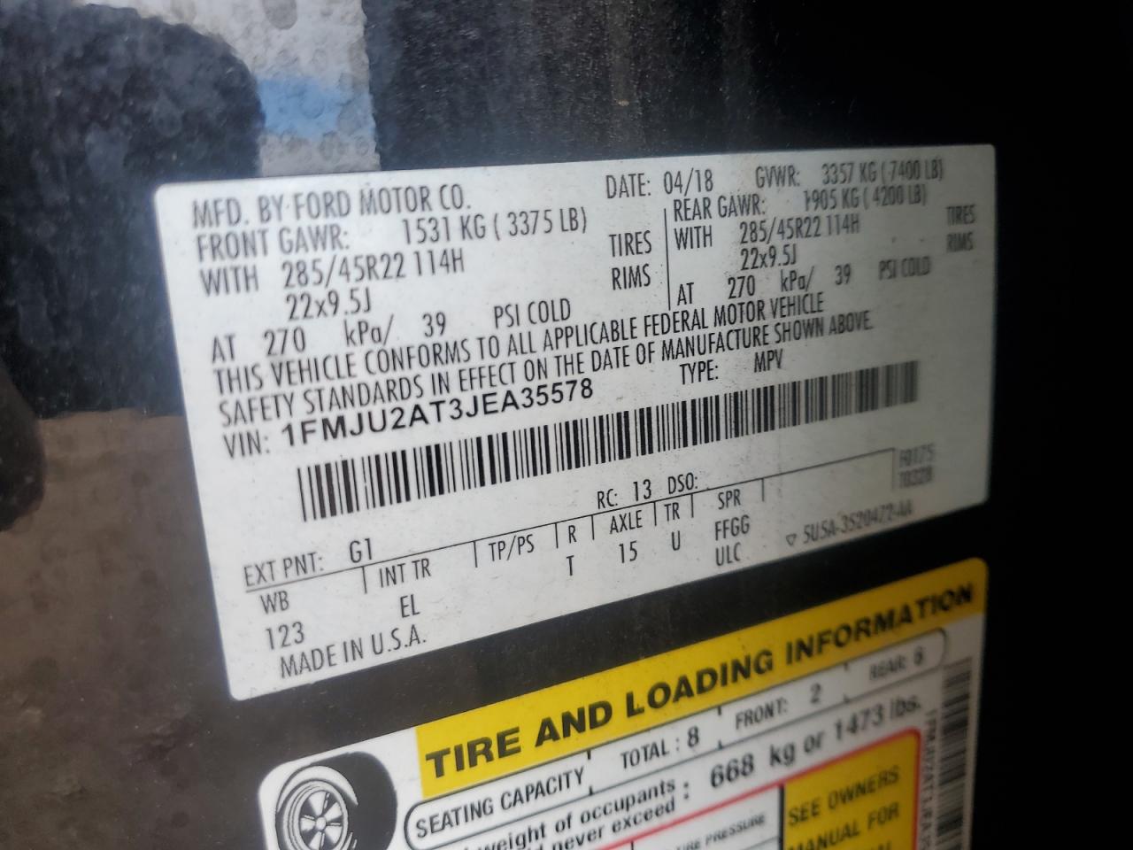 2018 Ford Expedition Limited VIN: 1FMJU2AT3JEA35578 Lot: 69382265