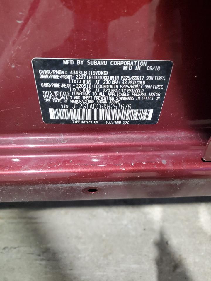 2019 Subaru Crosstrek Premium VIN: JF2GTACC6KH251676 Lot: 67188715