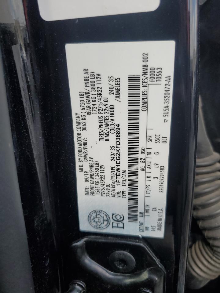 2019 Ford F150 Supercrew VIN: 1FTEW1EG2KFD36894 Lot: 69242325