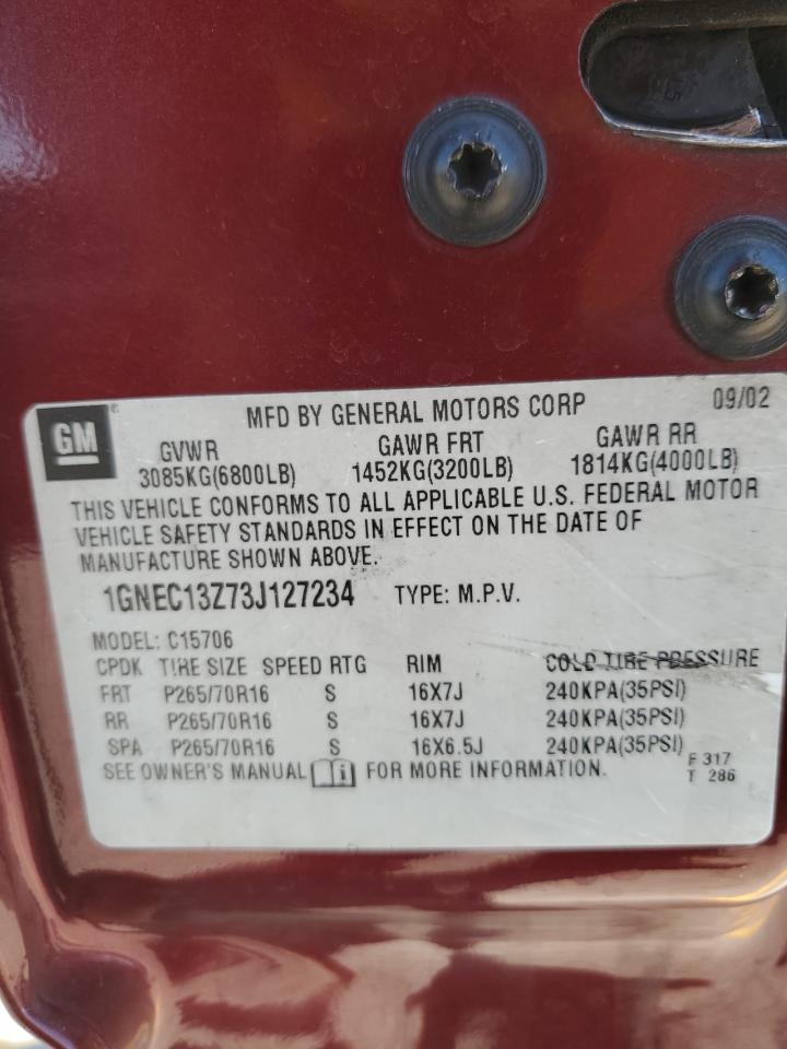 2003 Chevrolet Tahoe C1500 VIN: 1GNEC13Z73J127234 Lot: 70771065