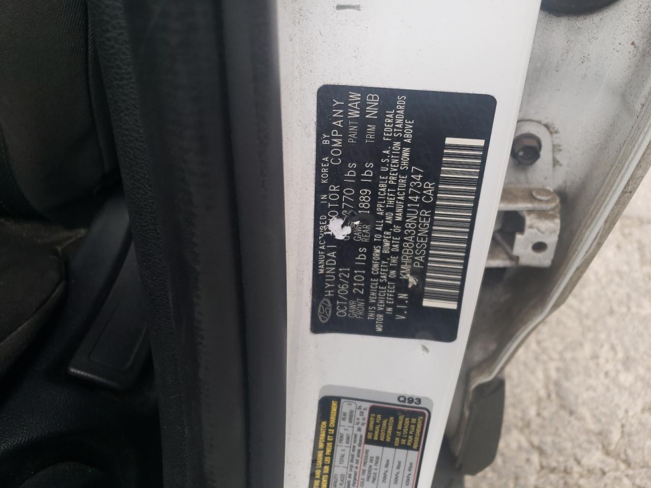 2022 Hyundai Venue Se VIN: KMHRB8A38NU147347 Lot: 68917055