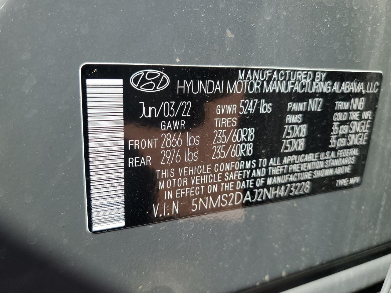 2022 Hyundai Santa Fe Sel VIN: 5NMS2DAJ2NH473228 Lot: 68585655