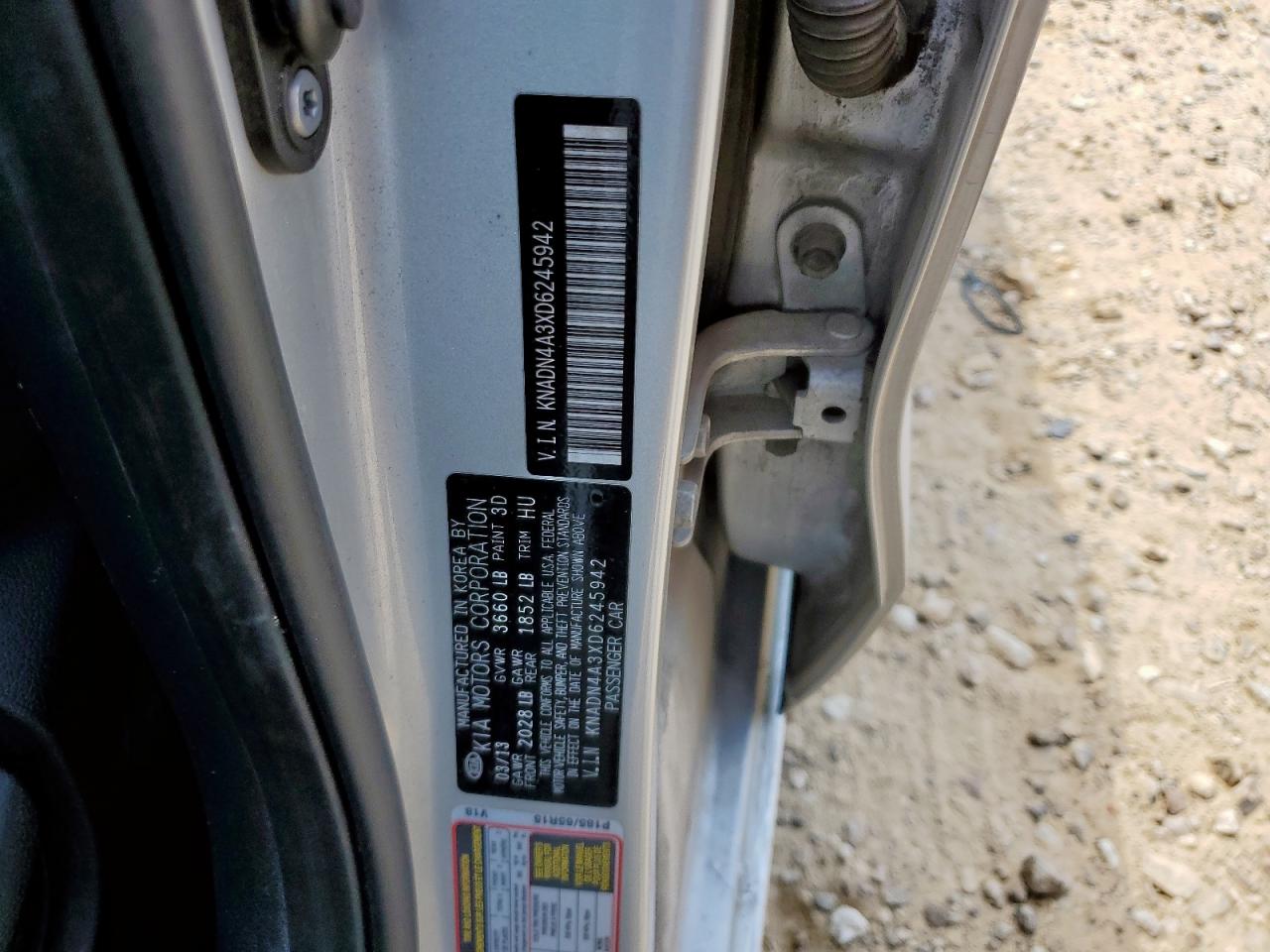 2013 Kia Rio Ex VIN: KNADN4A3XD6245942 Lot: 71001155