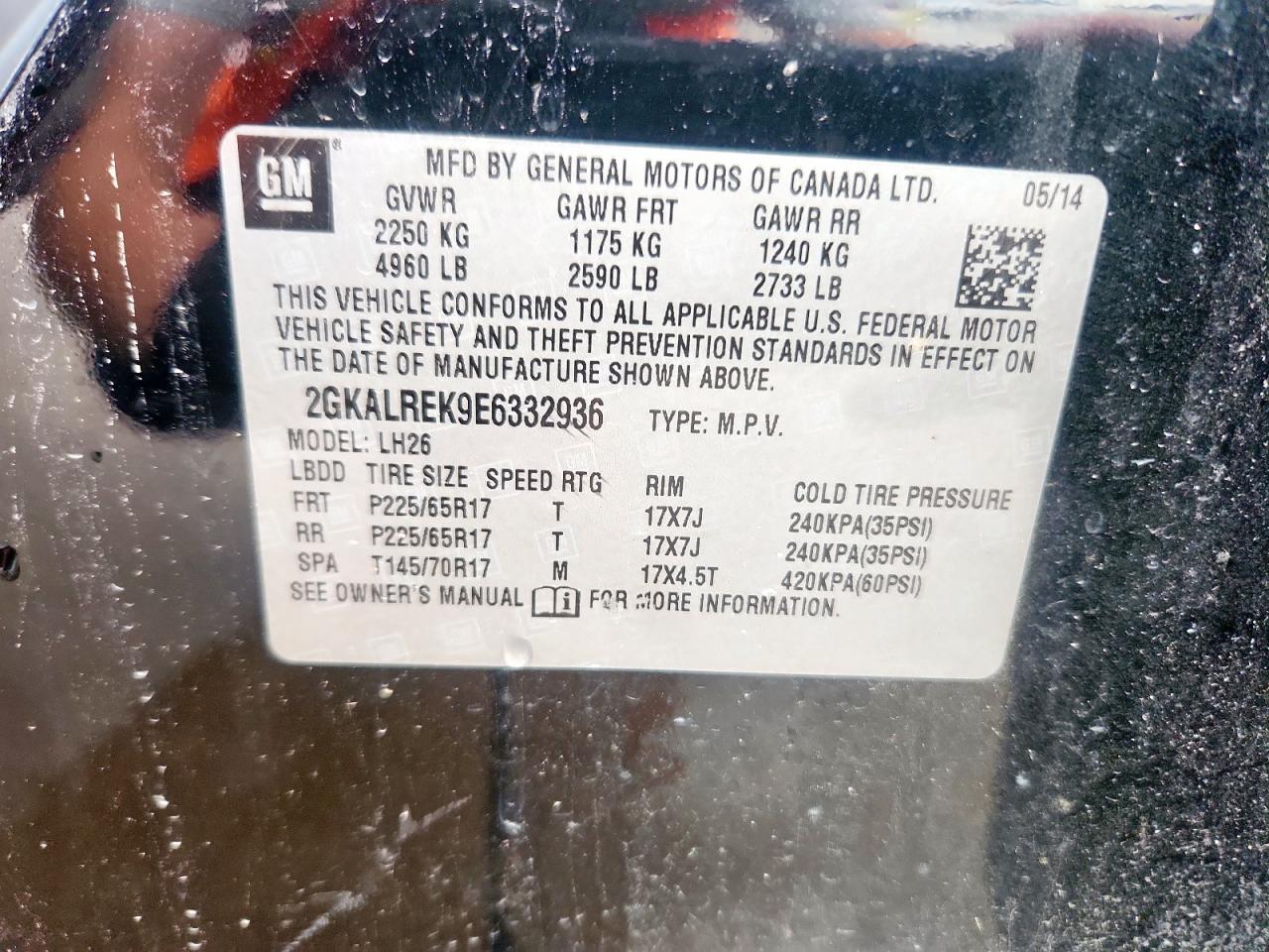 2014 GMC Terrain Sle VIN: 2GKALREK9E6332936 Lot: 69999355