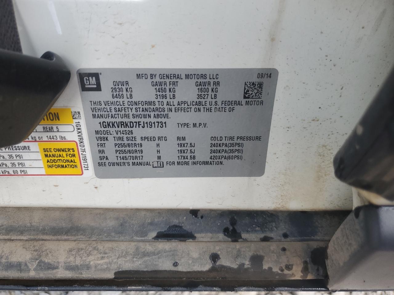 2015 GMC Acadia Slt-1 VIN: 1GKKVRKD7FJ191731 Lot: 68760045