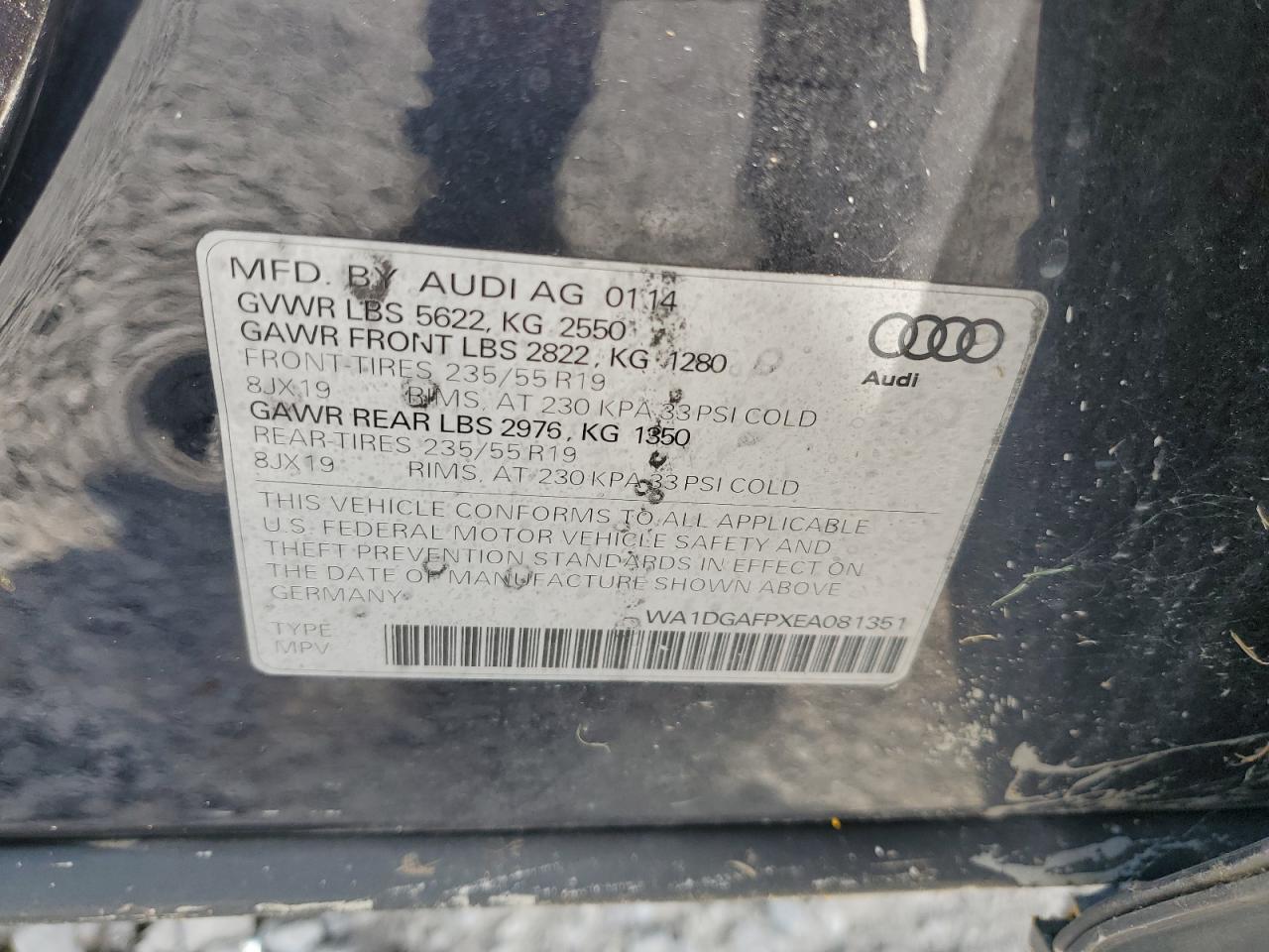 2014 Audi Q5 Premium Plus VIN: WA1DGAFPXEA081351 Lot: 67604535